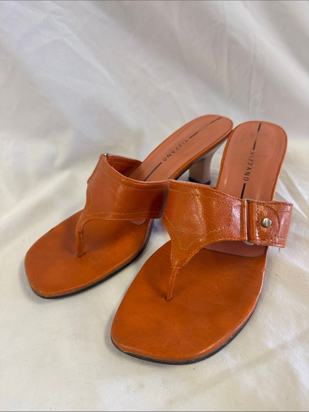 Vizzano Orange Leather Thong Heeled Sandals with Buckle Strap